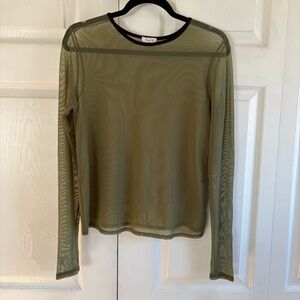 Brandy Blu Sheer olive green long-sleeve mesh top Grunge Whimsigoth Overlay L